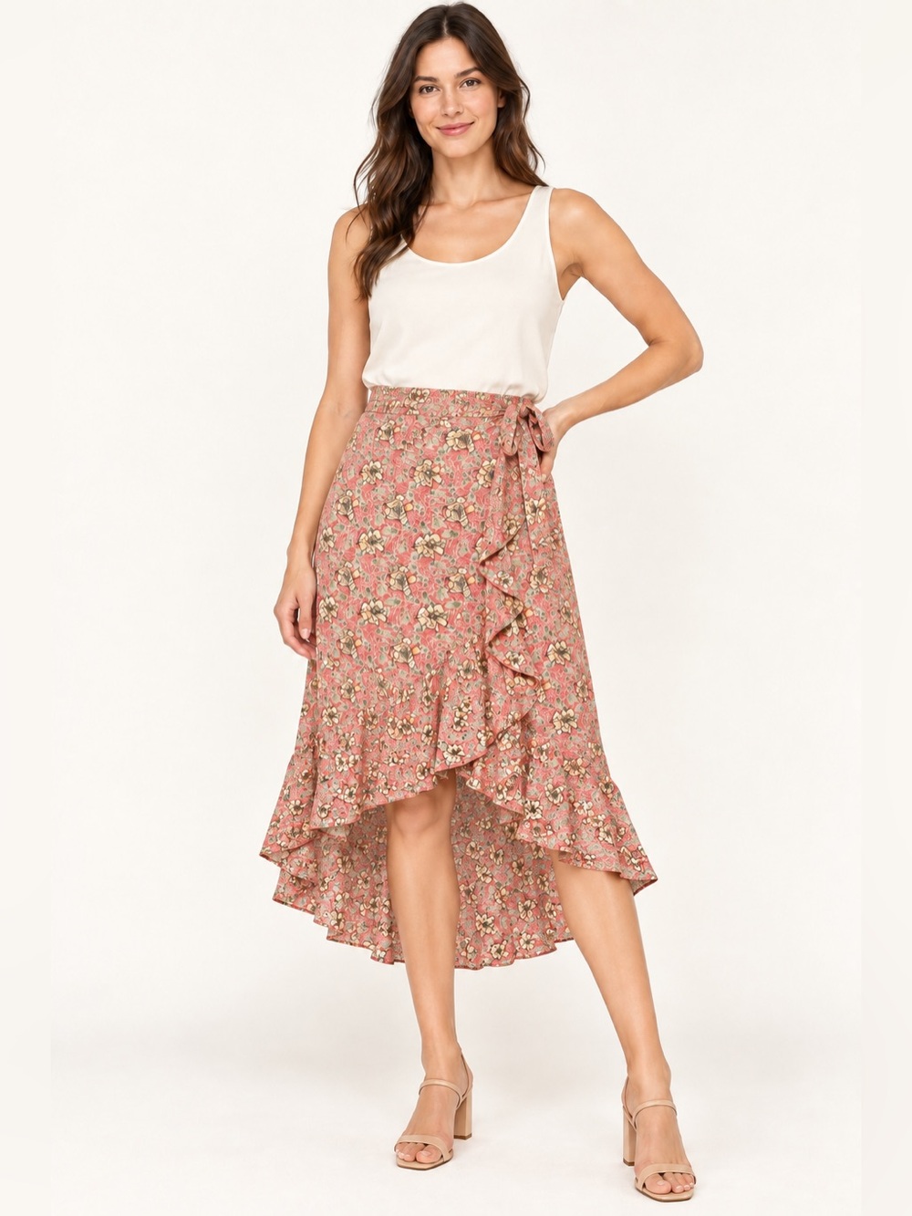 Max Studio Floral Ruffle Wrap High/low Skirt
Size Small